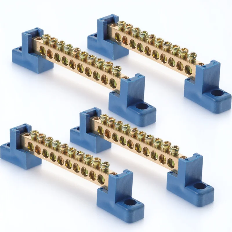 

4Pcs Copper Terminal Block High Strength Power Distribution Bus Bar 10 Holes Plastic Insulated for Car Marine Trailer Electrical