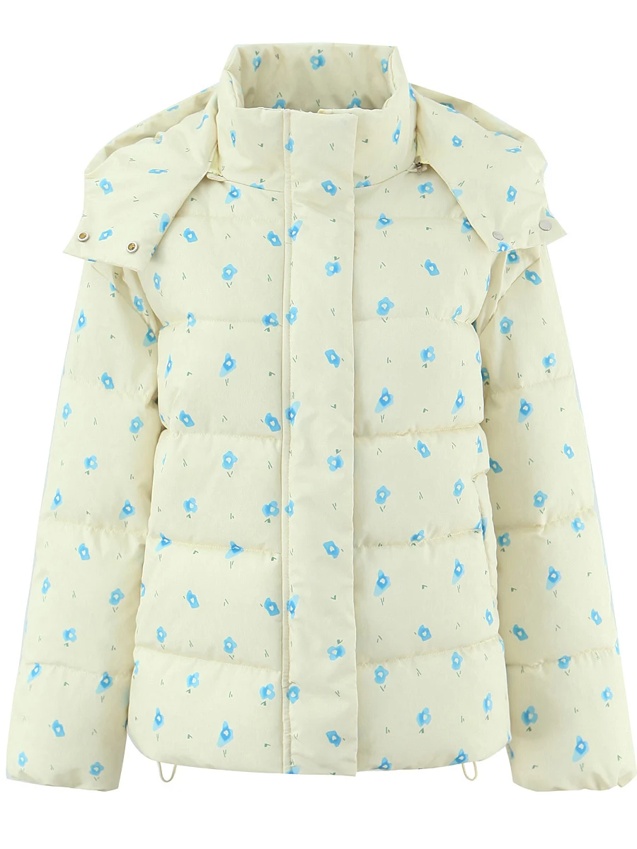 

Faionable Printed Hooded Cotton Jaet Women Winter New Sle Loose Slimming Bread Outerwear Versatile Ele