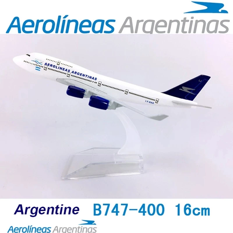 Modelo de avión de metal de 16CM, B747-400, aerolíneas argentinas, escala 1:400, avión fundido a presión, juguetes para niños, colección, regalo de exhibición