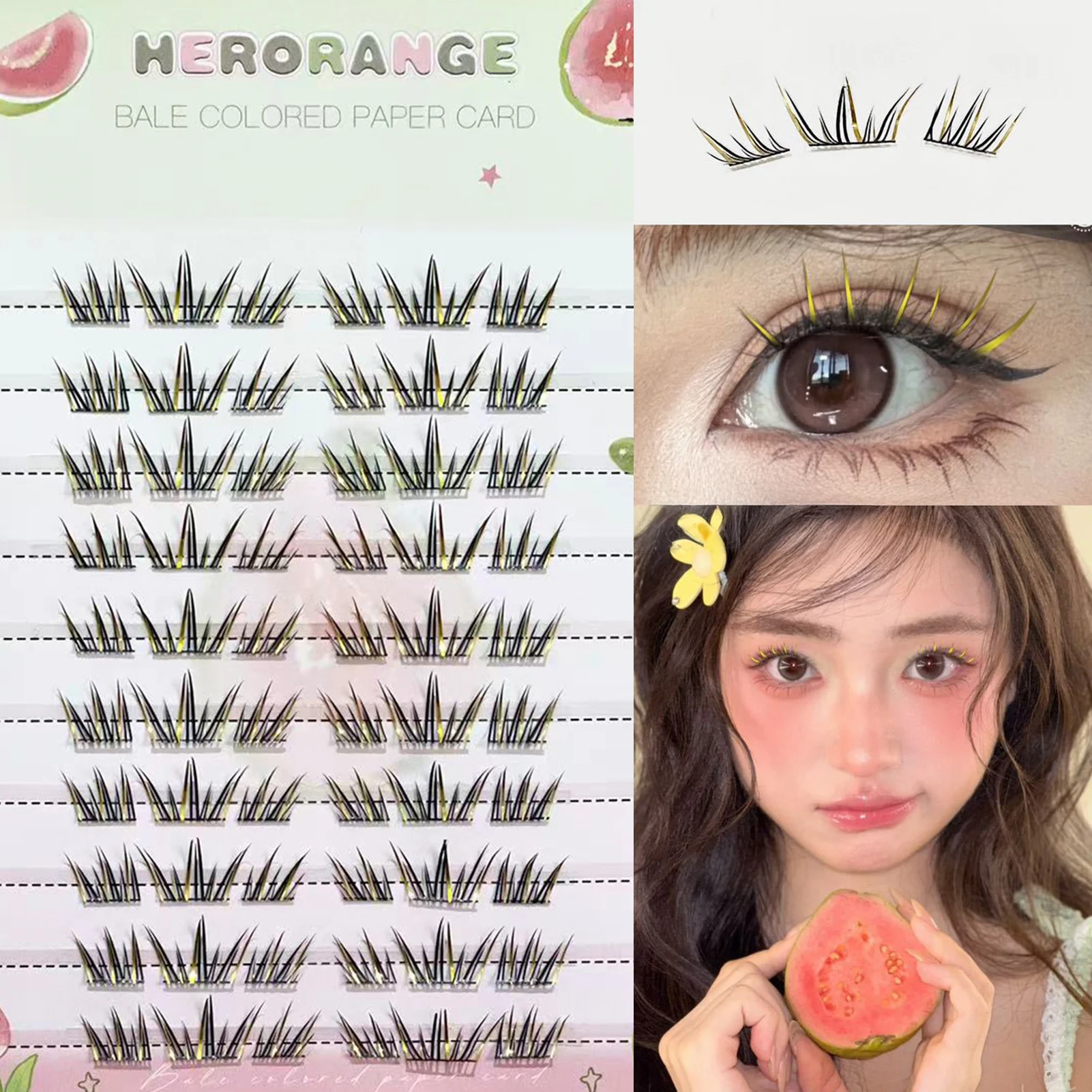 Pestañas postizas amarillas degradadas coloridas, volumen Natural, extensión de pestañas navideñas rizadas, puesta en escena, maquillaje de fotografía