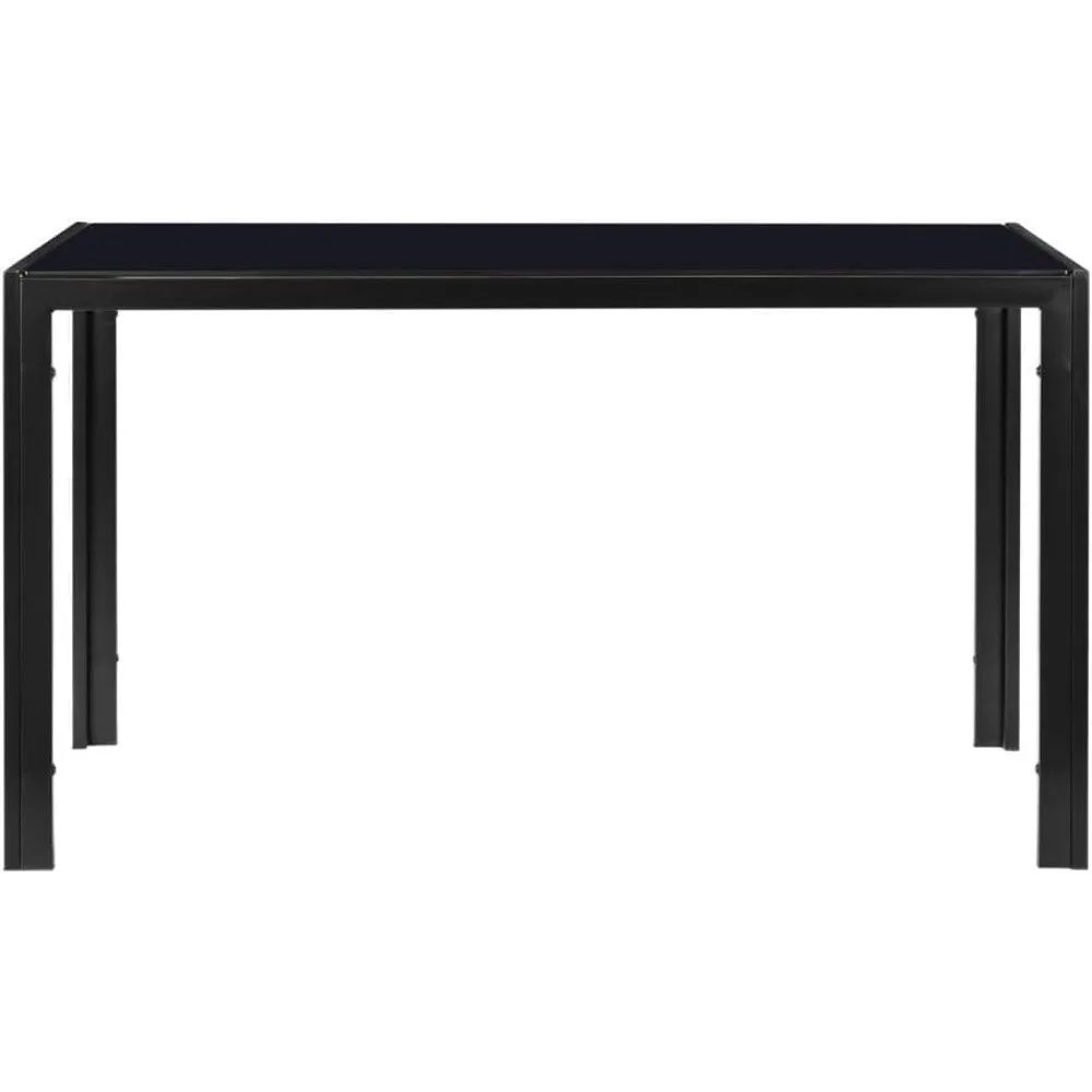 طاولة طعام مستطيلة حديثة مع سطح زجاجي أسود، إطار فولاذي، مقاعد 4، سهلة التنظيف، مثالية للاستخدام في المطبخ #4
