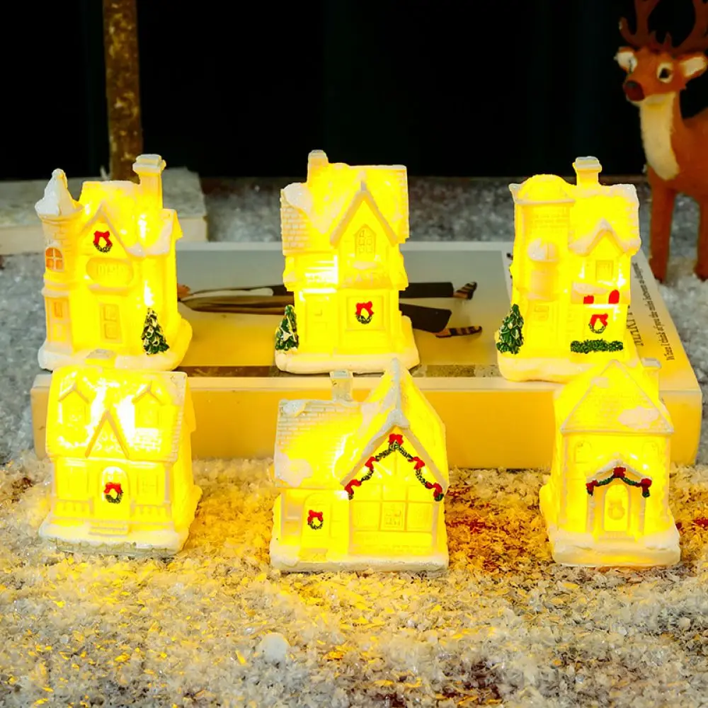 Christmas Village House Luminous Resin Ornament Miniature Desktop Decor Festive Holiday Home Figurine