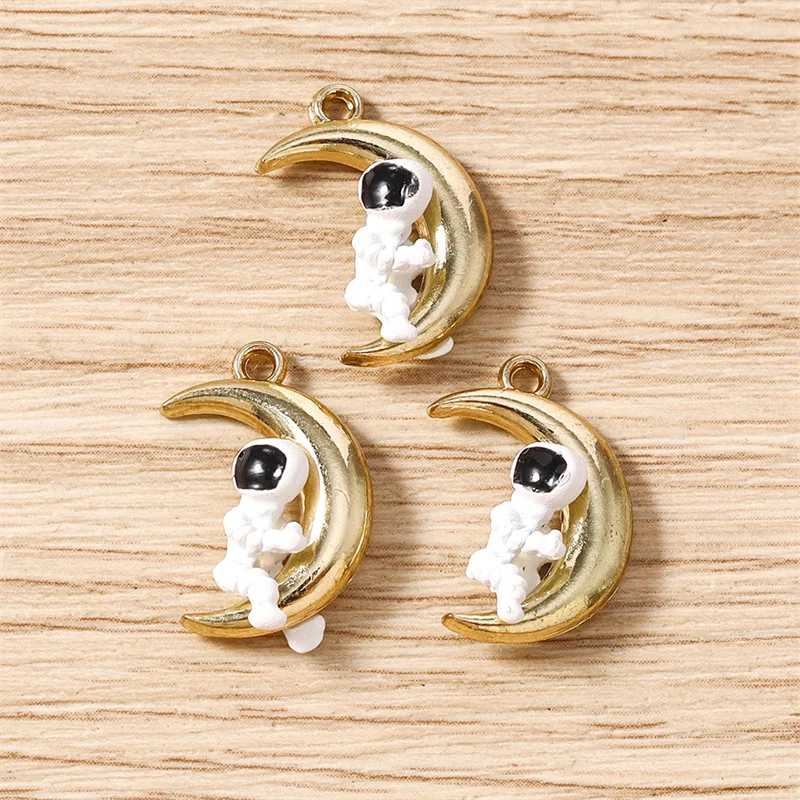 Tusember 10pcs Enamel Space Moon Astronaut Charms for Pendants Necklaces Cute Earrings Bracelets Jewelry Making Craft