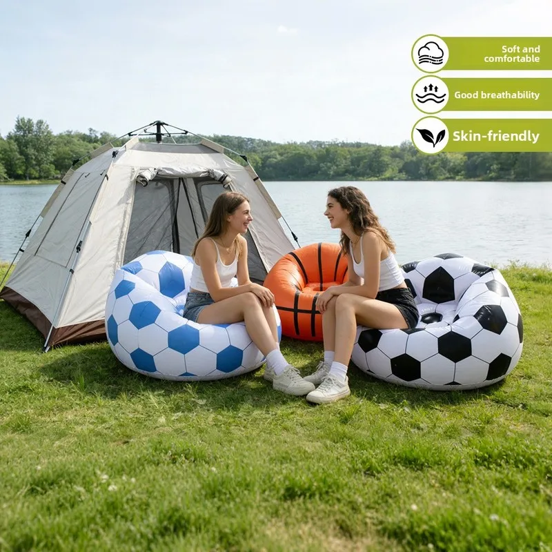 Cross-border inflatable lazy sofa beanbag sofa, foldable and leisurelypvcInflatable football-shaped sofa for outdoor use