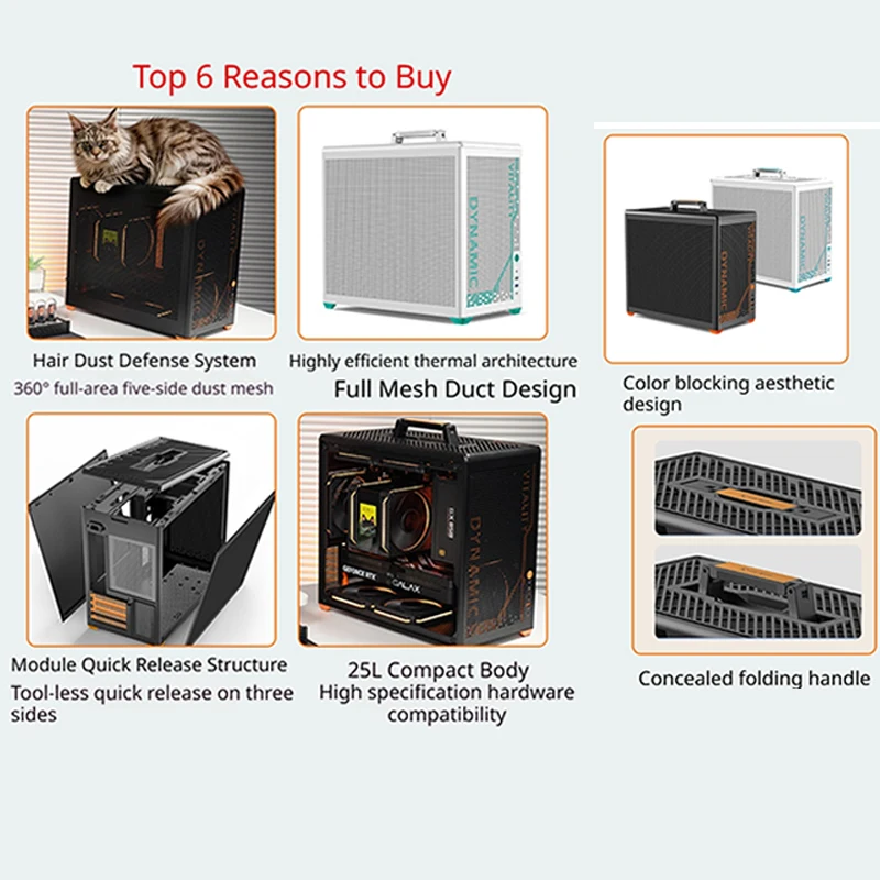 Power Train X-GAMERX P80 Mesh PC Gaming Case 25L Compact Body Anti-Cat Hair Hidden Folding Handle TYPE-C desktop Computer Case