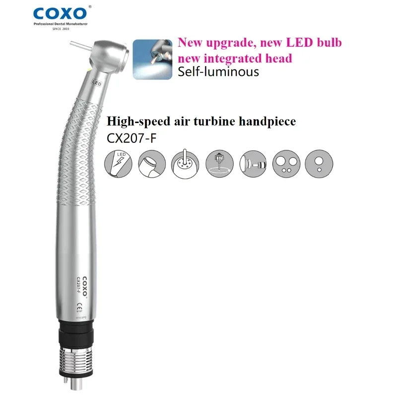 Dental COXO CX207-F High-speed air turbine handpiece Balanced Impeller 3 way spray 3 air Imported Bearing Better Handfeeling