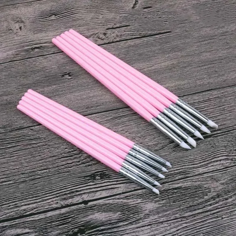 5Pcs/set Leftover Liquid Silicone Pen Nail Art Carving Hollow Soft Head Pen Pottery Clay Tool