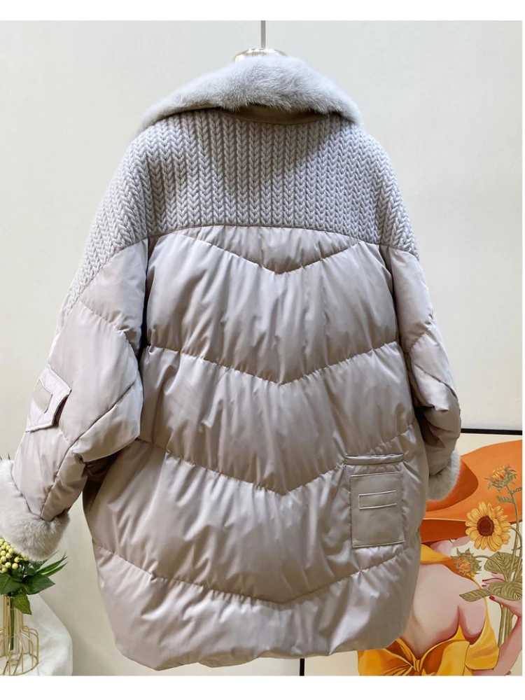 MENINA BONITA 2023 Fashion New Autumn Winter Real Mink Fur Coat Women Natural White Goose Feather Down Jacket Luxury Outerwear