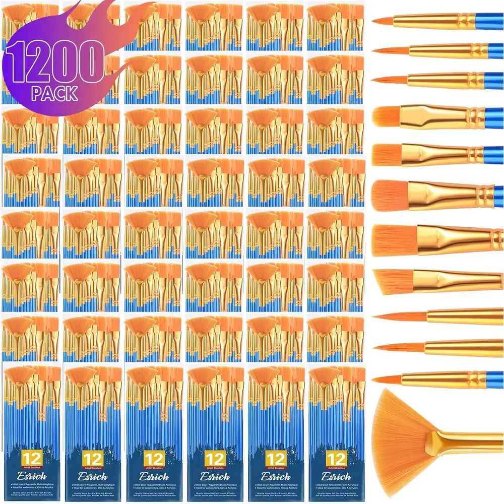 

100 упаковок/1200 шт. кисти, набор нейлоновых кистей для рисования волос, кисть с круглым заостренным кончиком для акриловой живописи, акварельного масла M