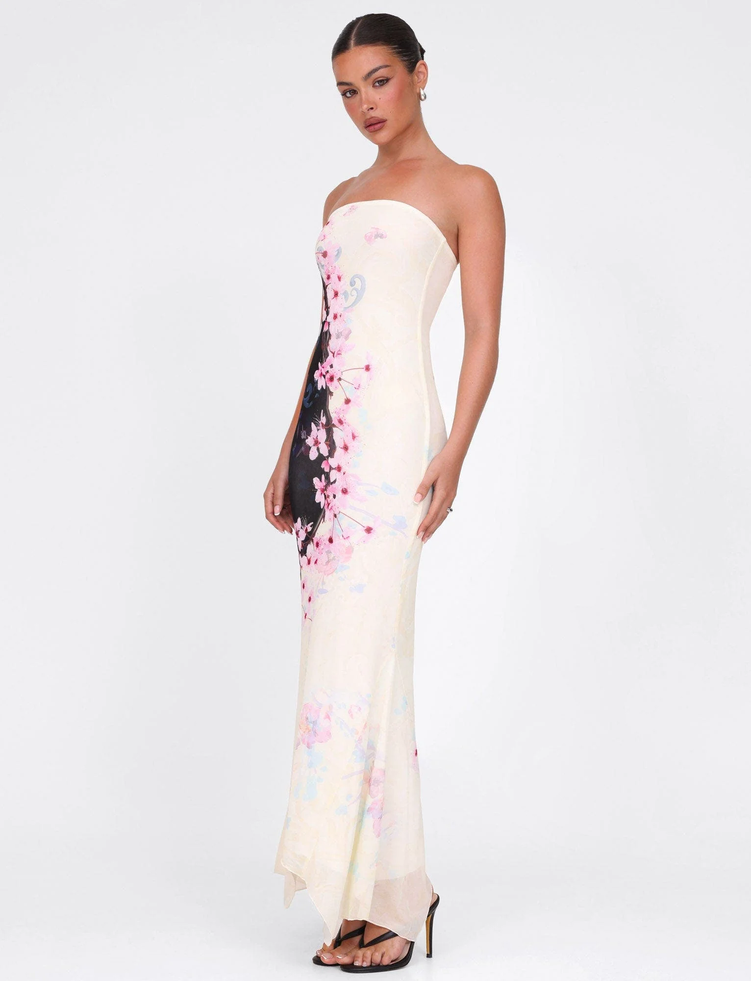 Women Floral Maxi Dress Sexy Slim Banquet Party Long Bodycon Strapless Dresses Summer Elegant Chic Vestidos Skinny Robe