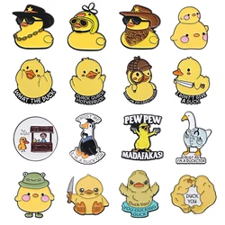 Cute Little Yellow Duck Enamel Pin Cartoon Animal Holding A Knife Metal Brooch Lapel Badge Funny Jewelry Gifts For Kids Friends