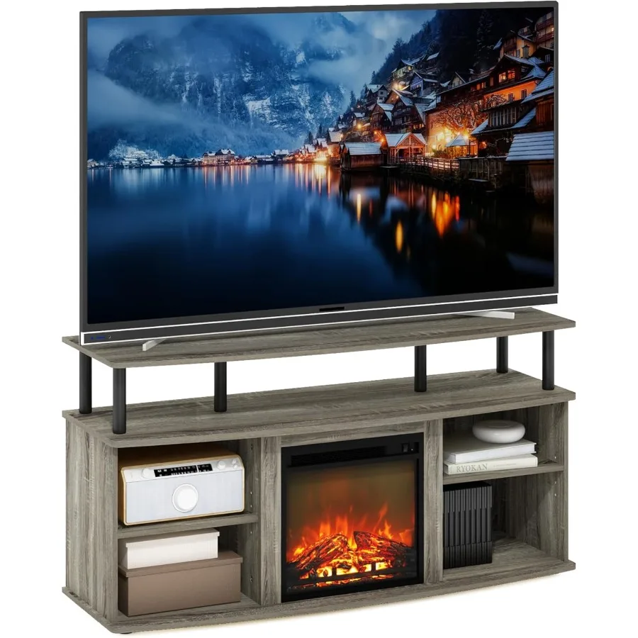 

Furinno Jensen TV Stand Entertainment Center with Fireplace Design and Open Shelving Storage for TVs up to 55 Inches Ideal for