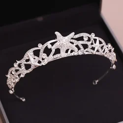 Trendy Starfish Crown Headband Wedding Bride Hair Accessories Bride Tiara Silver Color Head Piece Princess Wedding Hair Jewelry