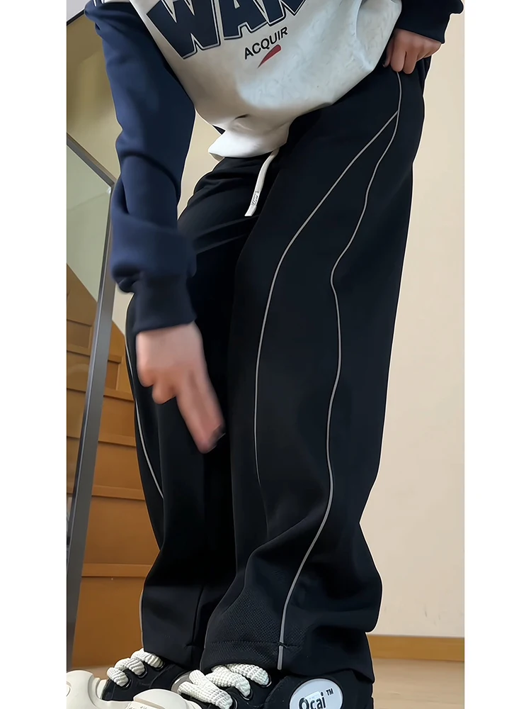 Cleanfit Reflective Stripe Men's Straight Leg Pants Cool Street Sle Banana Scythe Casual Trousers Faionable Trendy Brand