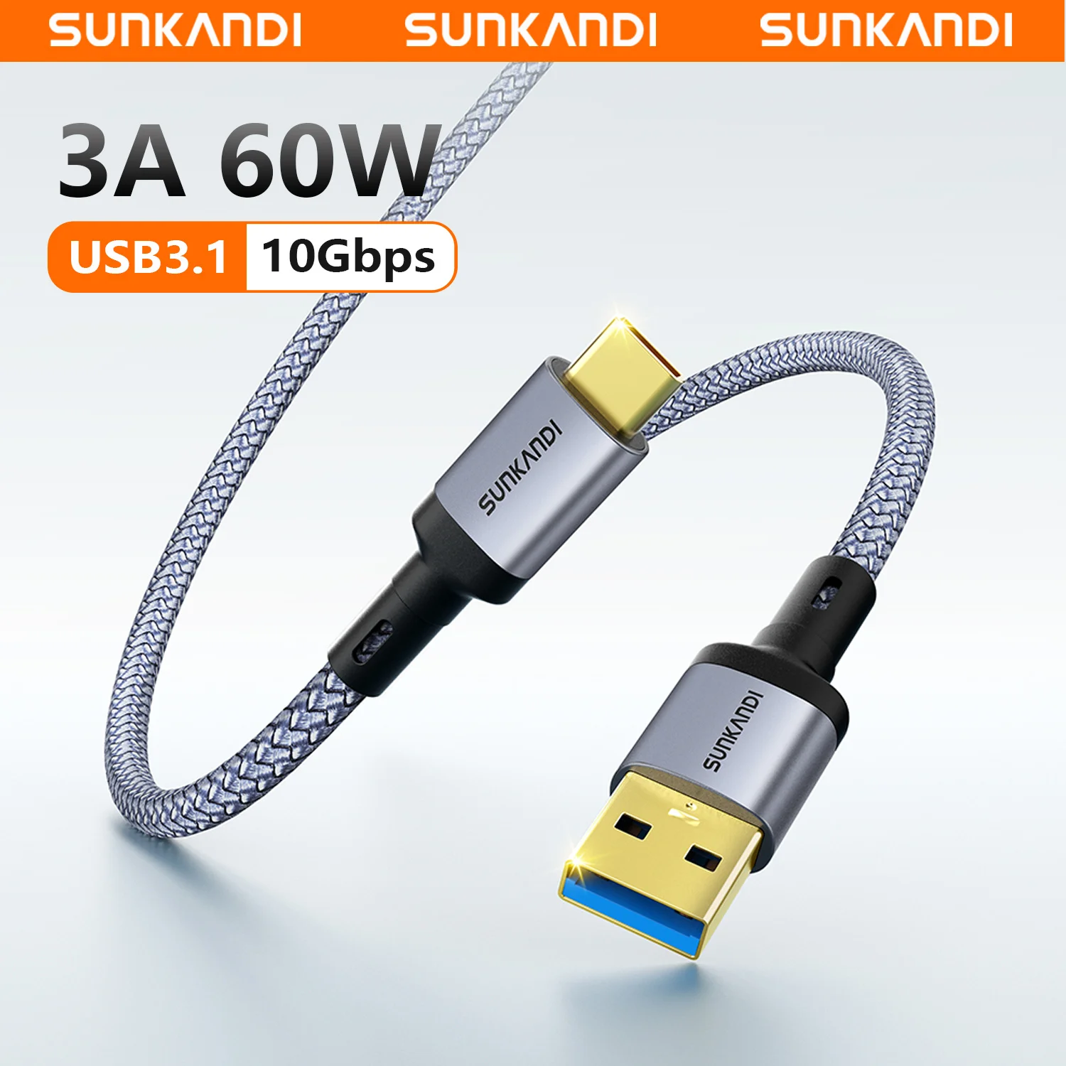 SUNKANDI USB-C zu USB-A 3.1 Adapter Ladekabel, Schnellladegerät, 10Gbps Hochgeschwindigkeitskabel für iPhone 16/15, iPad, Tablets, Laptops
