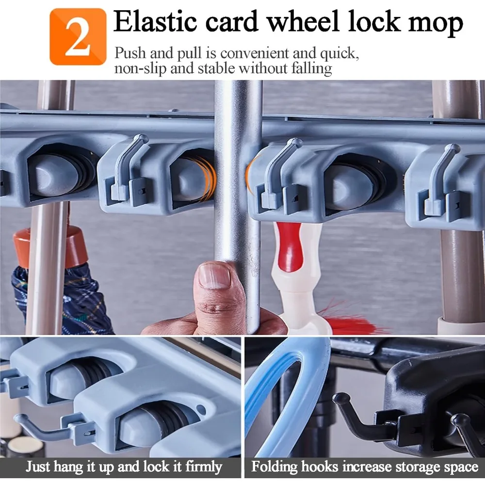 رف تخزين الممسحة والمكنسة المثبتة على الأرض، عربة تنظيف متنقلة للمماسح المبللة والمكانس #4