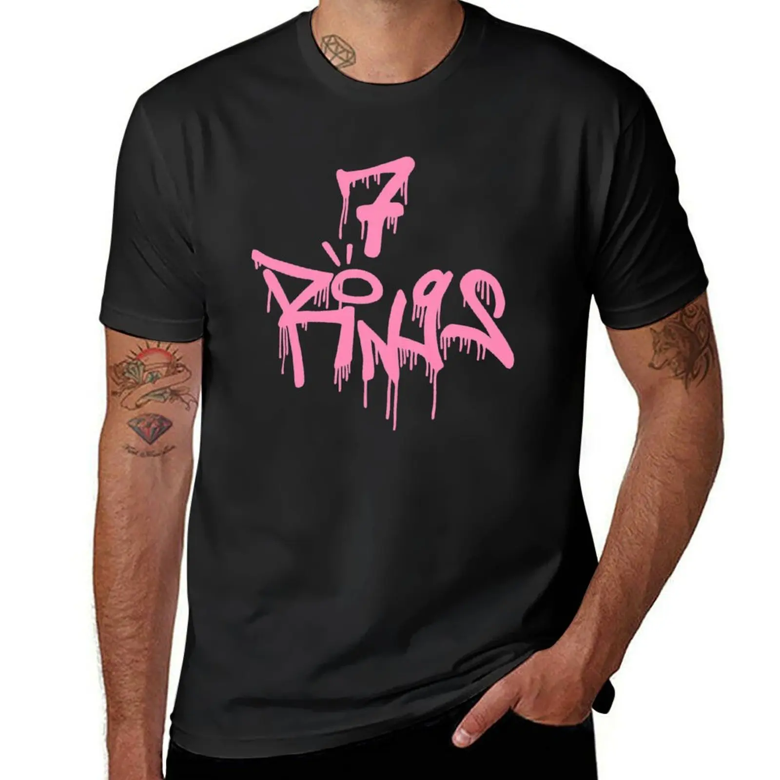 7 Rings Paint Drip Logo - Pink T-Shirt quick drying sweat for a boy vintage clothes T-shirts for men cotton