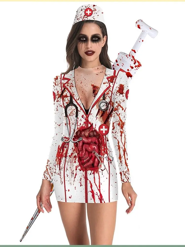 

Костюм медсестры на Хэллоуин, женский забавный наряд, юбка, повязка для волос, головные уборы монахини, костюм со средней талией и принтом, одежда, женские юбки