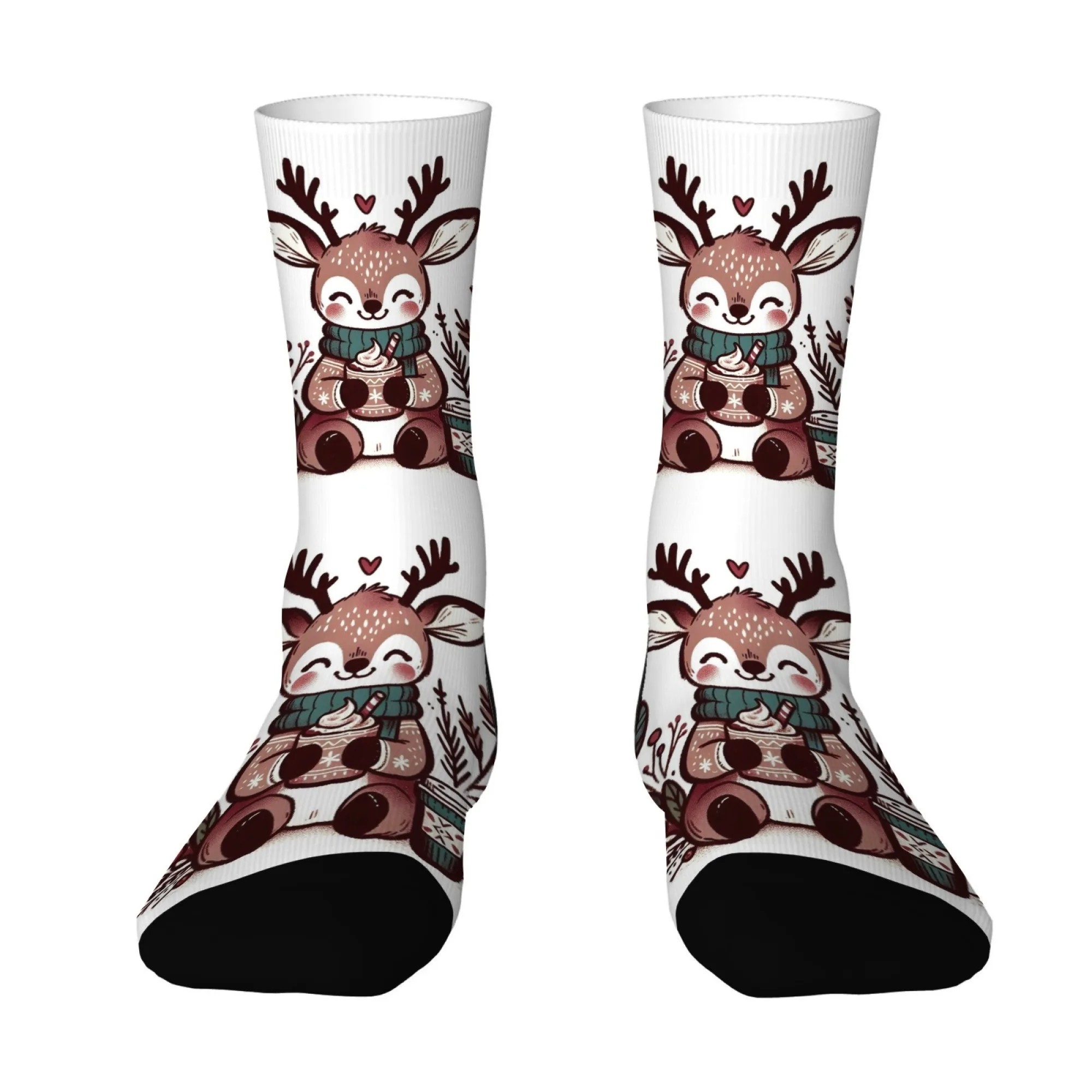 

Праздничные носки для катания на сани, прыгающий олень в узоре снежинки, мягкие рождественские подарочные носки, праздничные семейные носки для экипажа