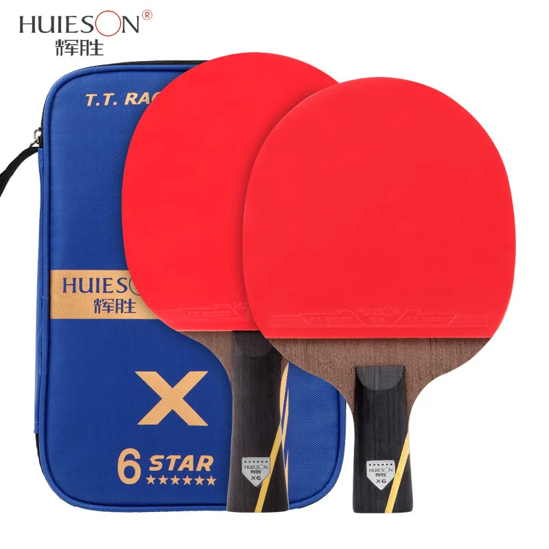 Huieson Nice 6 Star Table Tennis Racket 5 Layers Wood Base 2 Layers Carbonfiber Pimples In Pingpong Paddle Set