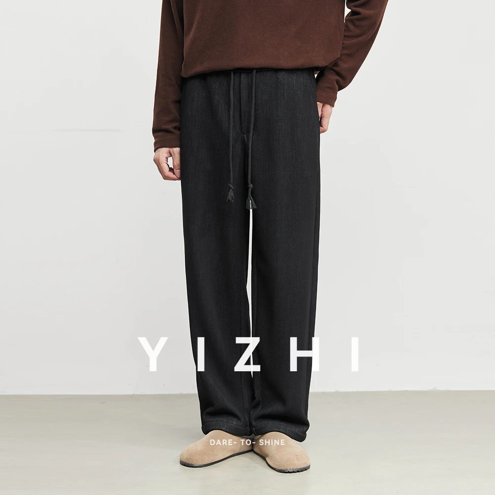 

Fashion Men's Fleece-Lined Drawstring Straight Leg Casual Pants 2025 Autumn Winter New Loose Casual Flow Sports Pants