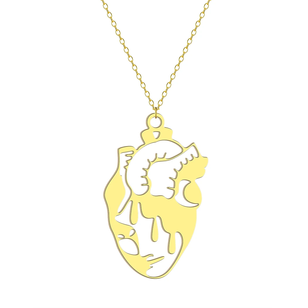 Hollow Heart Necklace for Women Girls Human Organs Shaped Pendant Stainless Steel Heart Charm Chain Collar Gift for Doctor Nurse