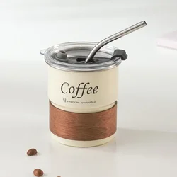 304 Stainless Steel Coffee Cup Convenient Beer Mug with Lid Reusable Water Bottle with Straws for Camping Outdoor Office Home