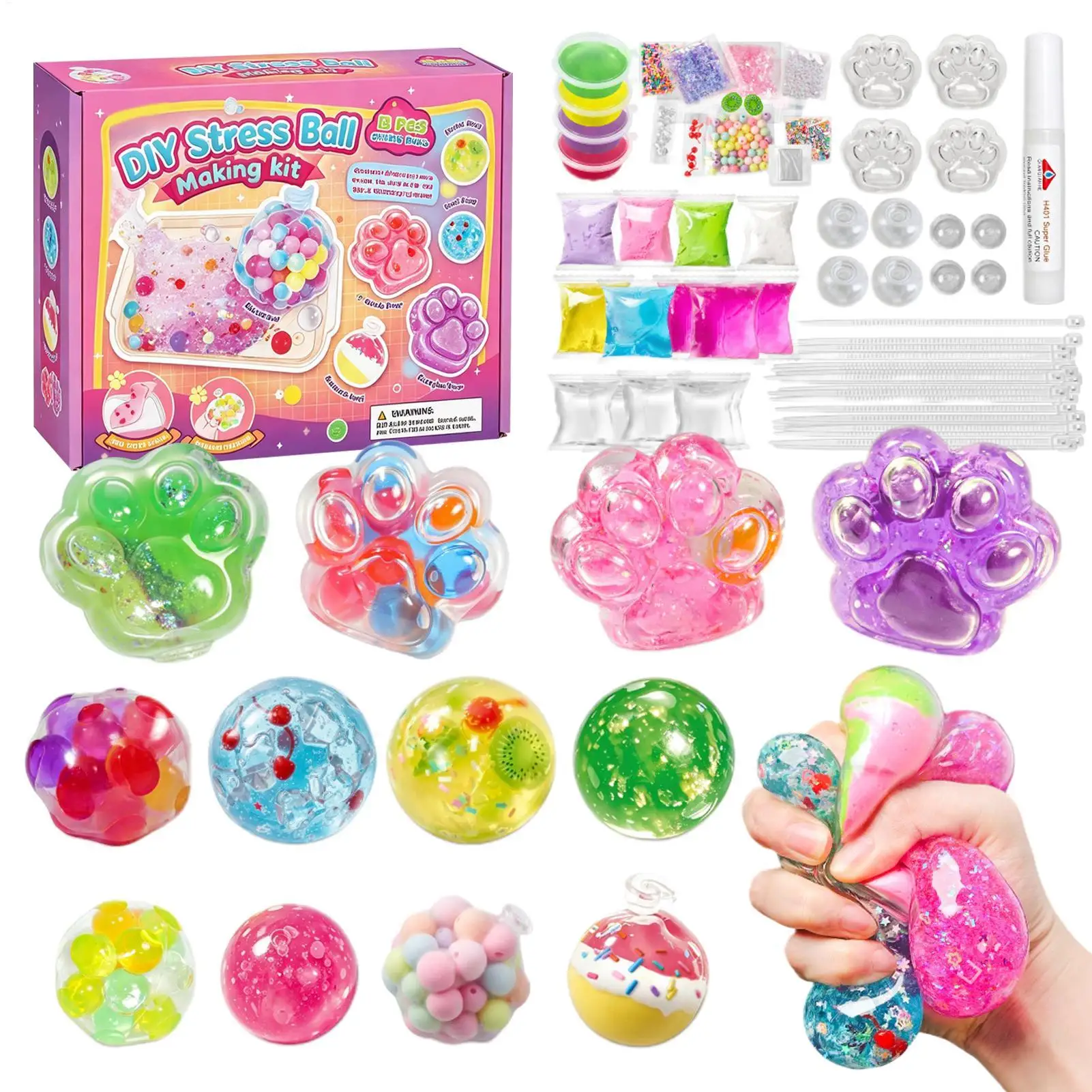 Stress Ball Kit Cute Cat Paw Slush Relief Squeeze Sensory Toys Kids DIY Stress Ball Making Kit for Kids Boys Girls Home Travel