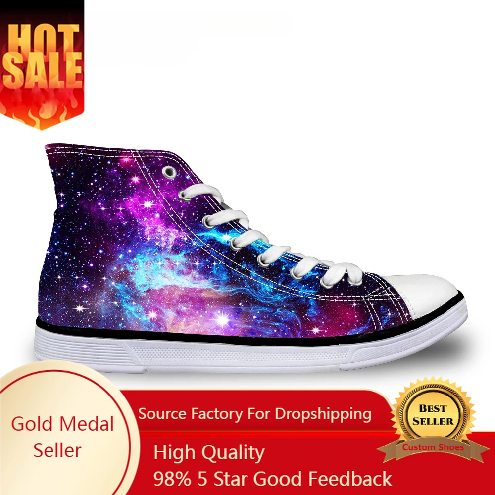 Casual High Top Vulcanized Shoes Woman Fashion Universe Superstar Galaxy Women Lace-up Canvas Shoes Zapatos Mujer