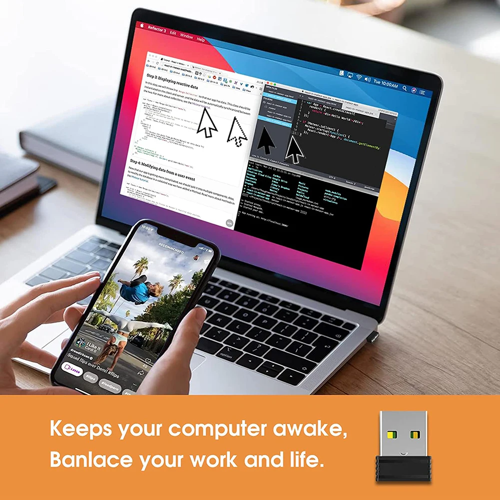 Mini Automatic Mouse Jiggler USB yang Tidak Terdeteksi, Penggerak Kursor Otomatis, Tetap Aktif dengan Lampu Indikator ON/OFF untuk Komputer