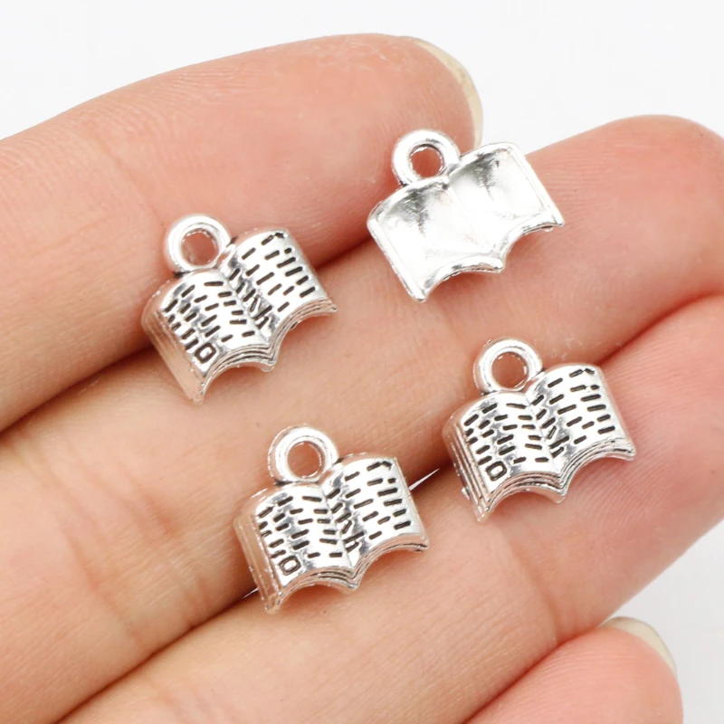 30pcs 12x11mm Antique Silver Plated Book Handmade Charms Pendant:DIY for bracelet necklace