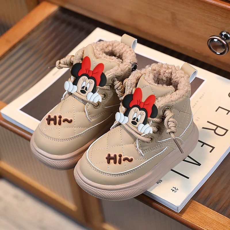 

Mickey Mouse Baby Toddler Shoes fall Winter Cotton Shoes Girl Plus Fleece Baby Sneakers Soft Sole Non-slip Warm Boys Short Boots