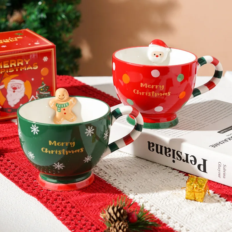 New 500ML Santa Claus Coffee Cup Cartoon Ceramic Table Top Mug Beautifully Embossed Breakfast Oat Drink Milk Mug Christmas Gift