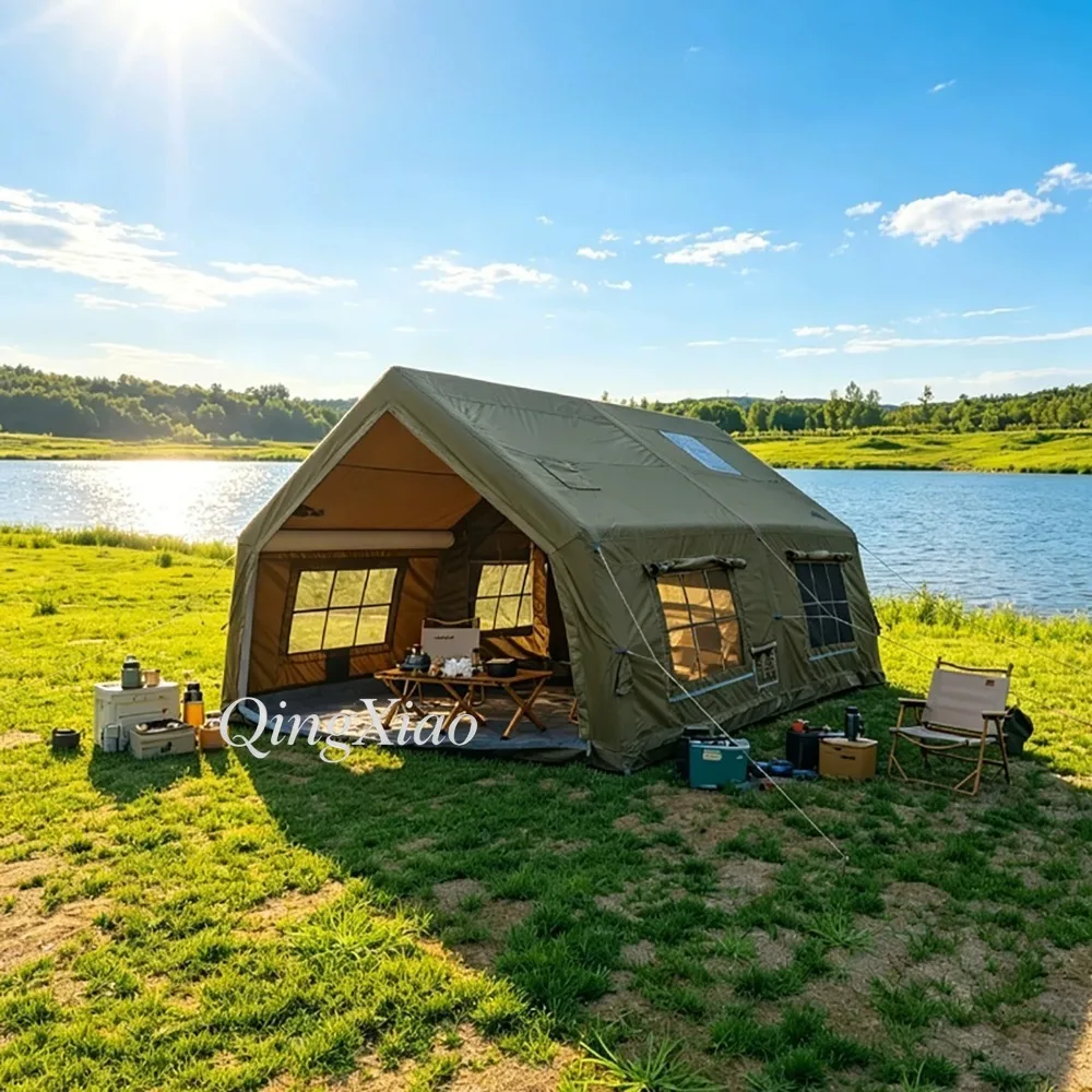 Inflatable Glamping Tent Thickened Oxford Fabric Waterproof Large Multi‑Person Tent for Overnight Family Outdoor Camping Shelter