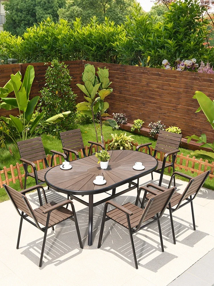 

Villa Garden Courtyard Leisure Coffee Outdoor Balcony Corrosion-Resistant Wood Plastic Wooden Table and Chairs