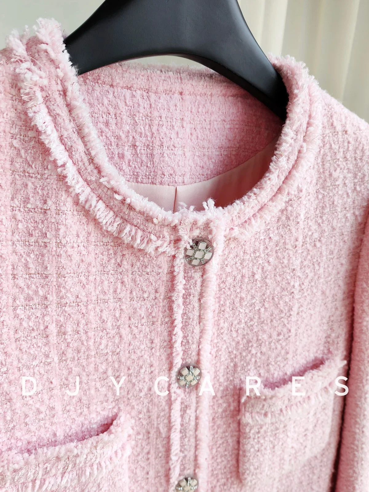 New Coarse woolen pink woven jacket with versatile temperament