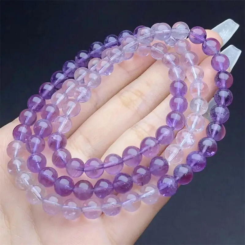 6.8MM Natural Gradient Triple Circle Bracelet Crystal Yoga Reiki Healing Fengshui Stone Stretch Female Holiday Gift 1PCS