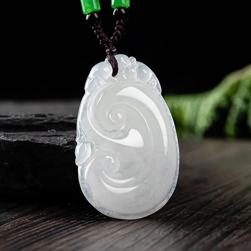 Solitary Natural A-grade Jadeite Ruyi Pendant Ice Type Jade Charms Flower Piece Men's necklace women's Jewelry Drop Shipping