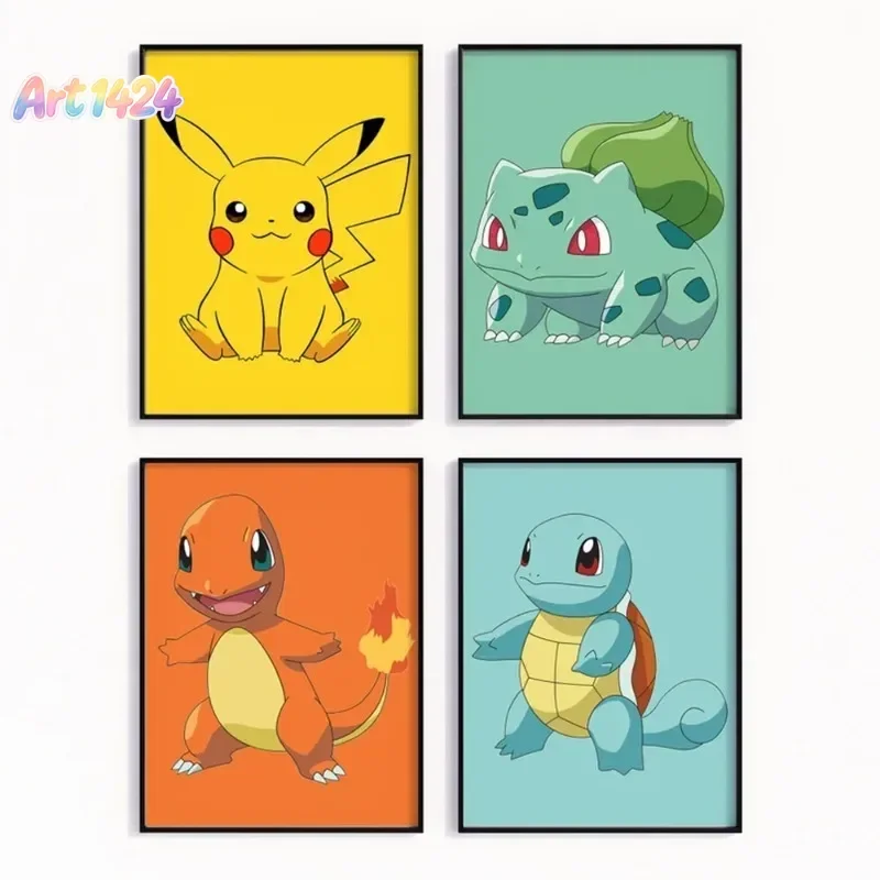 Canvas Painting Cartoon Anime Poster Pikachu Watercolor Art Kids Room Decoration Wall Hanging Painting Kids Gift