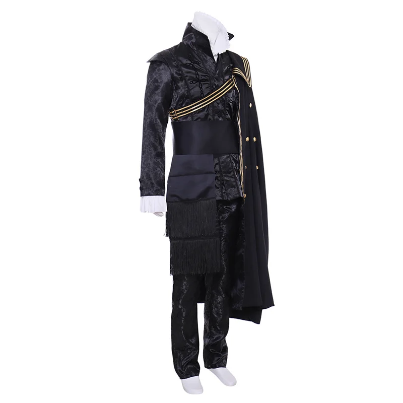 Tenue de cosplay médiévale pour hommes, robe de la Renaissance médiévale avec cape, olympiques de la reine Elizabeth Tudor, noir, vintage