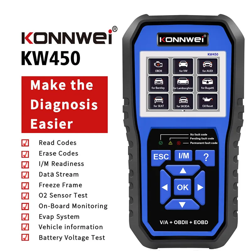 

KONNWEI KW450 VAG Car OBD2 Diagnostic Tools Full Systems Scanner For V.W/Au.di ABS Airbag Oil ABS EPB DPF SRS TPMS Reset