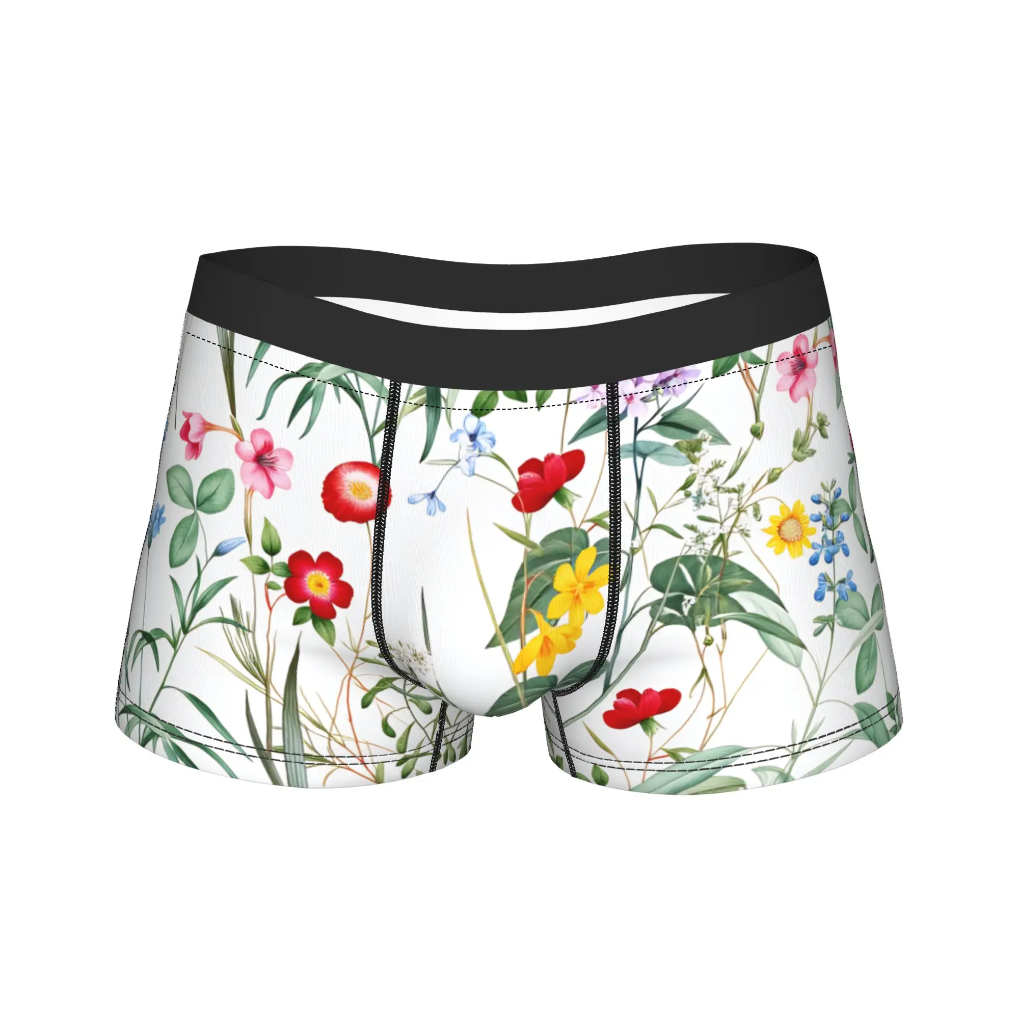 

Floral & Bird Patterned Underwear Men Boxer Brief Elastic Trunk Quality Customs Large Size Panties