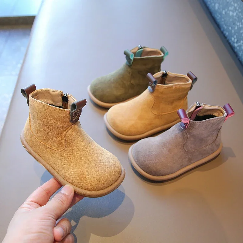 New Kids Shoes Boots for Girl Warm Winter Boy Snow Boots Solid Color Plush Children\'s Fashion Ankle Cotton Boots Non-slip Causal