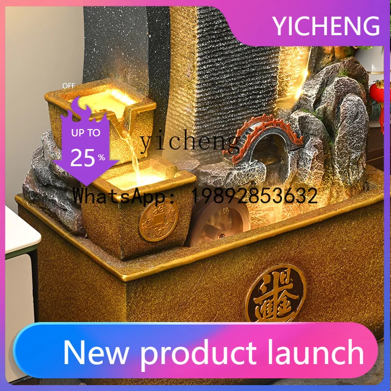 B-1    high mountains and flowing water attract wealth, feng shui wheel and flowing water ornament living room next to the