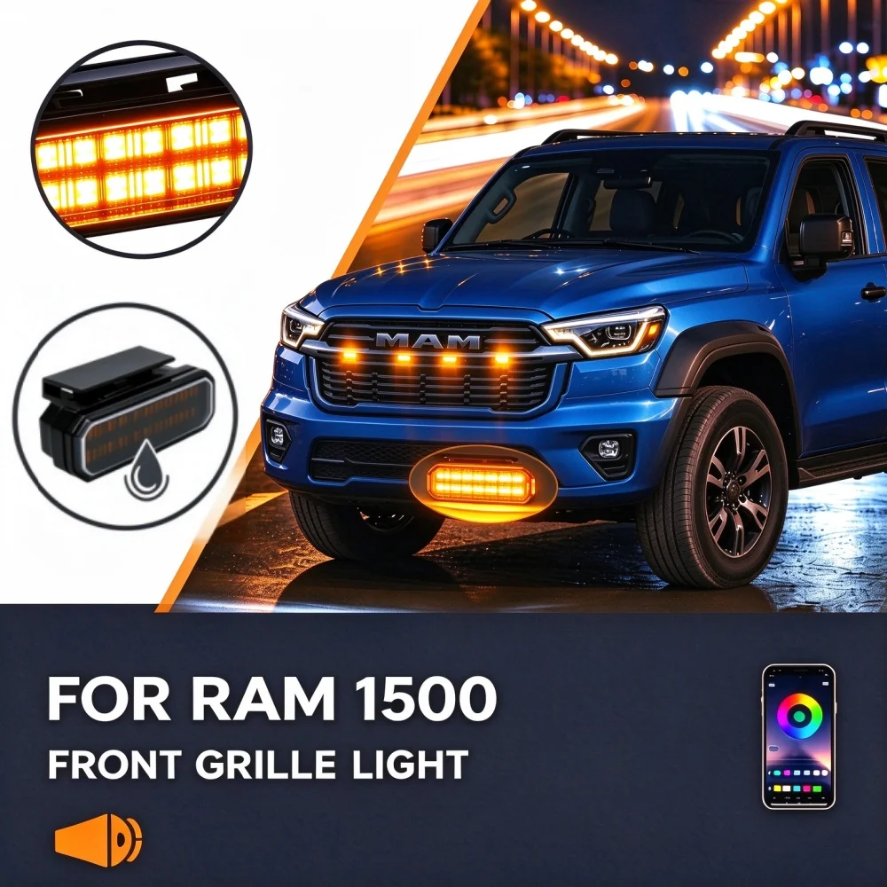 4/5/6/8 Pcs Grill Lights For Ram 1500 Center Front Grille Small Amber Light Front Grille Lights Daytime Running Warning Light