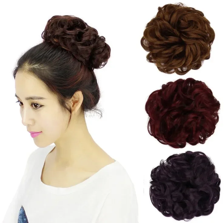 2PCS Synthetic Hair Headband Hair Bun Chignon High Temperature Fiber Hair Donut Roller Hairband Scrunchies Headwear