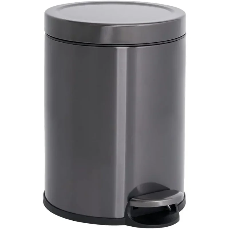 Stainless Steel Round Step-On Trash Can, 1.6-Gallon, Charcoal, Wastebasket with Lid for Home/Bathroom/Kitchen