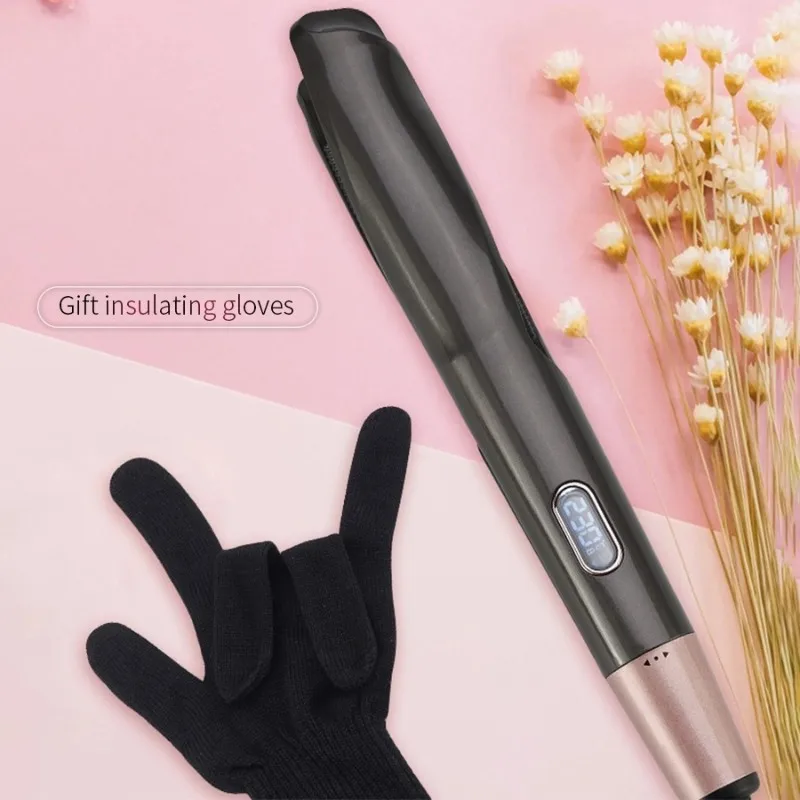A98G-Rotating Temperature Control Tourmaline Hair Styler-Curler, Straightener& Waver With LCD Display-EU Plug Included 3