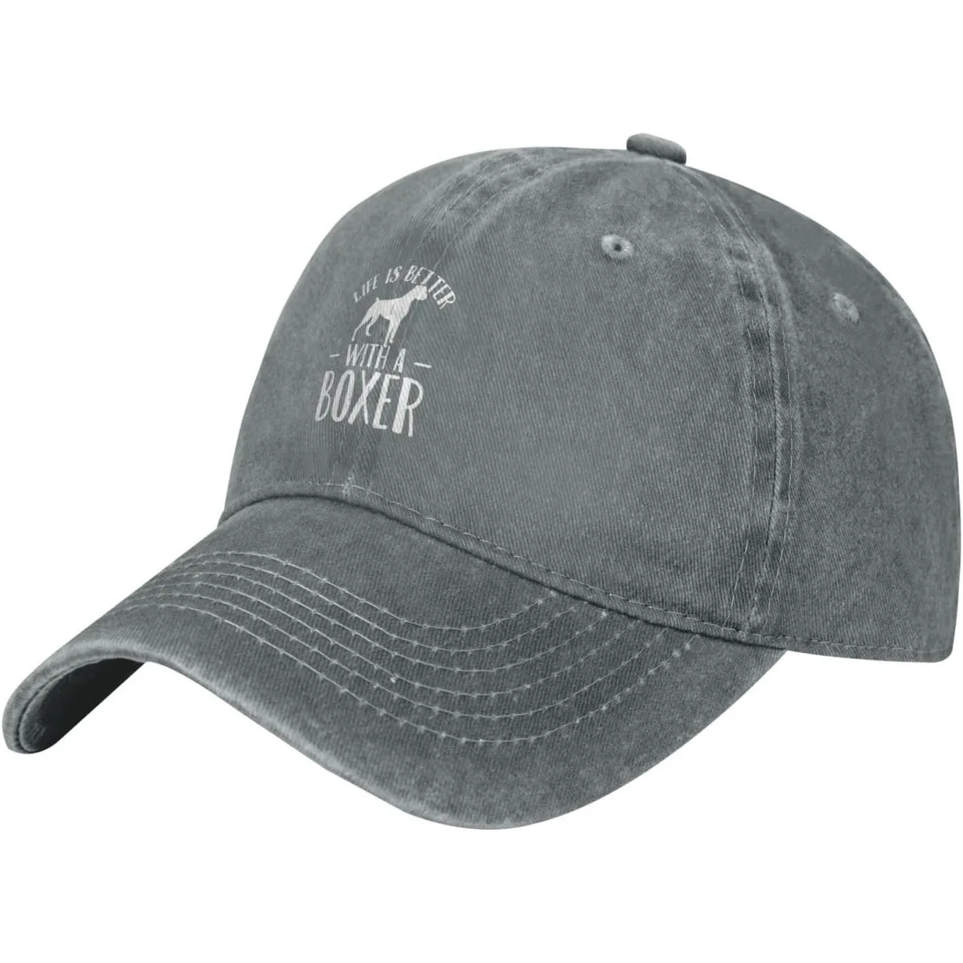 Boxer Dog Life Is Better Washed Baseball Cap Cotton Casual Adjustable Golf Hat Unisex