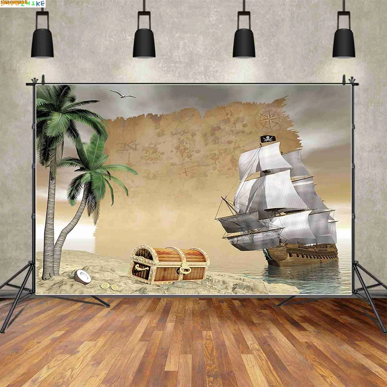 

Pirate Cartoon Photography Backdrops Child Birthday Party Photocall Decoration Backgrounds Photo Studio Photobooth Props
